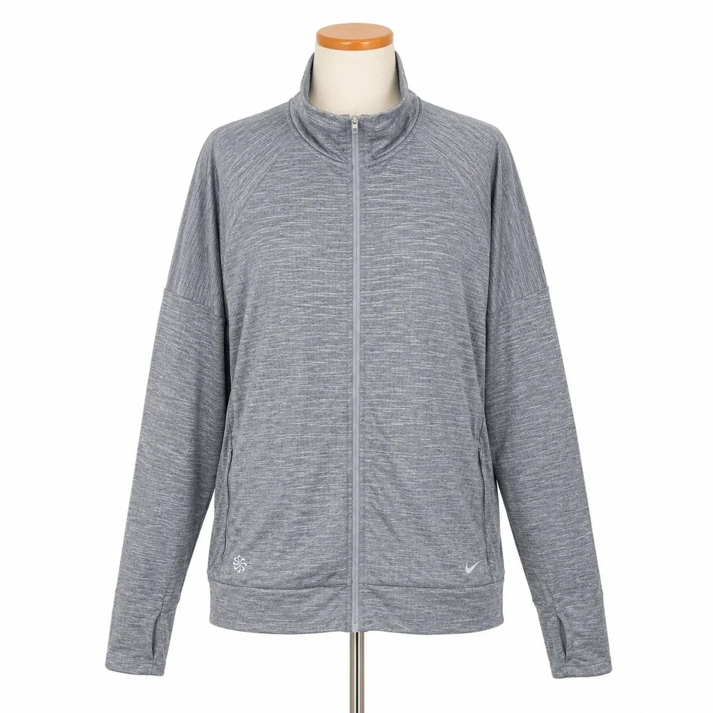 Nike Yoga Dri-FIT Jacket Mens Large Gray Training Full Zip Hooded Thumbholes Gym